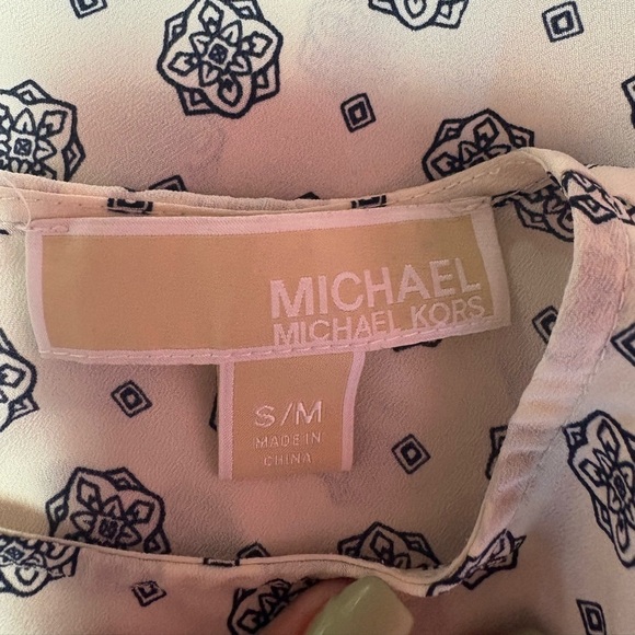 Michael Kors Blue and White Blouse with Dolman Sleeves - Picture 6 of 7